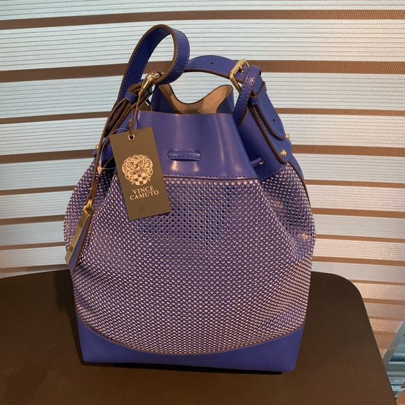 VINCE CAMUTO Blue Drawstring Leather Bag w/ Pouch - Picture 2 of 8